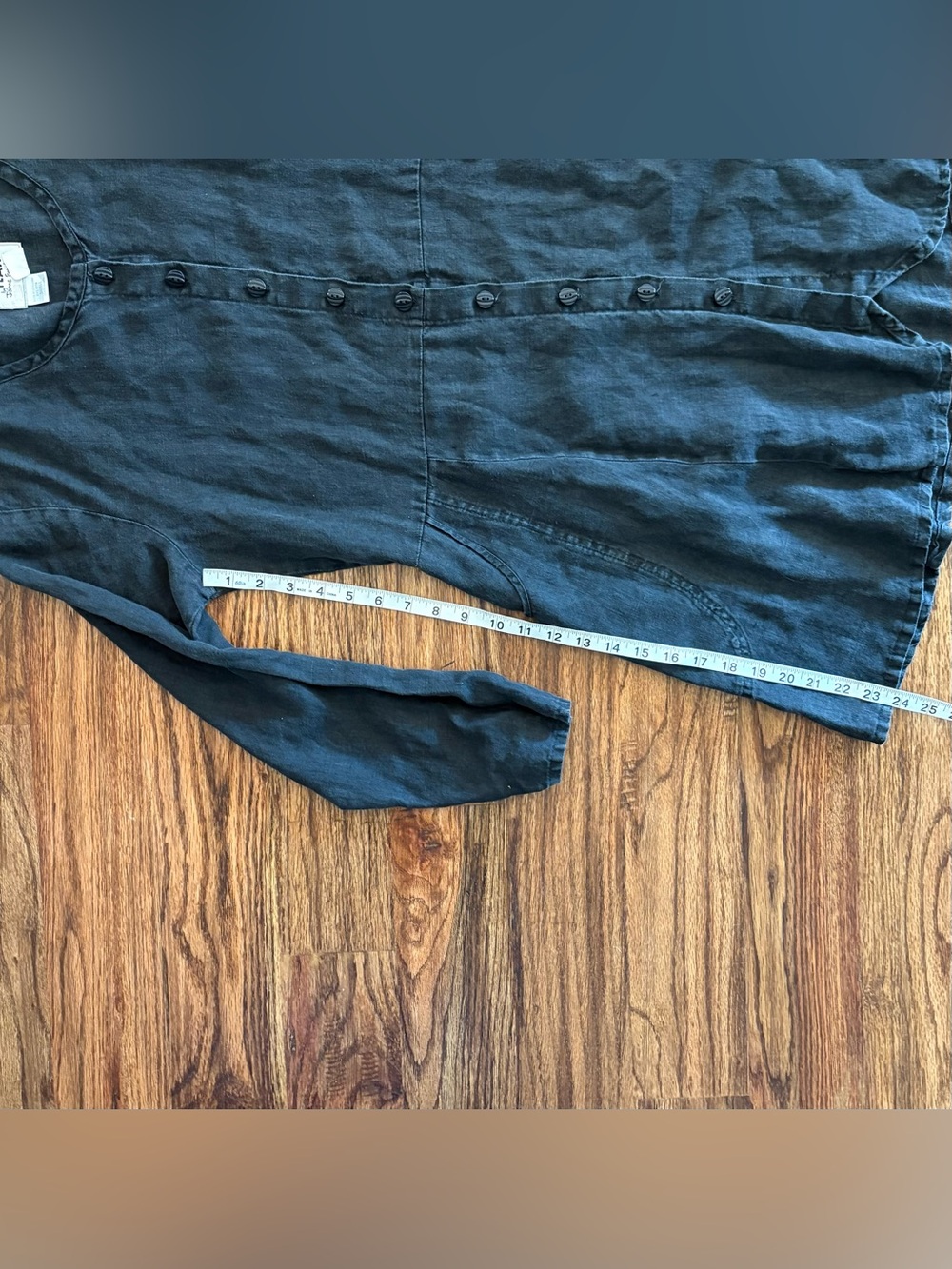 FLAX linen charcoal black dress, long sleeves, button down above knee size small - Picture 3 of 6